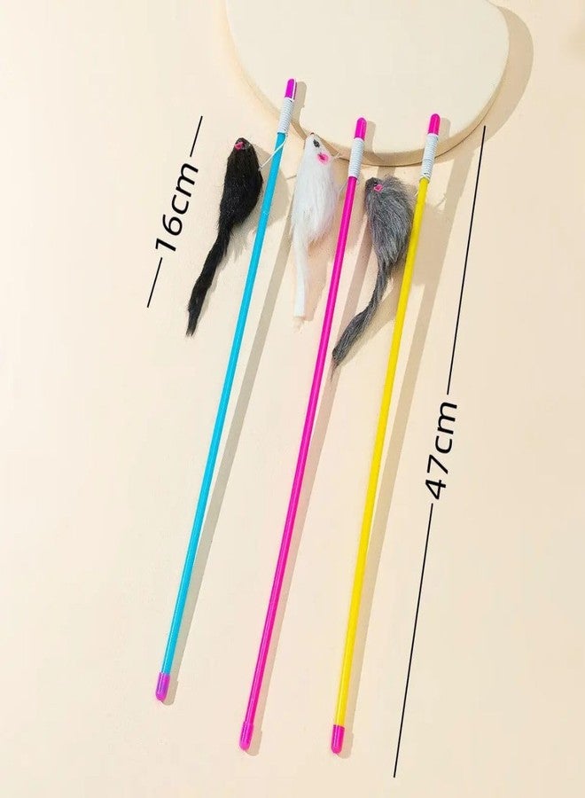 PET FUN Interactive Cat Teasing Stick | Engaging Feather Wand Toy Set for Kitten & Cats, Activity Teaser Play Stick with Bell for Fun Exercise & Playing for Indoor (Multicolor, Furry Mouse Play Wand) - Image 2